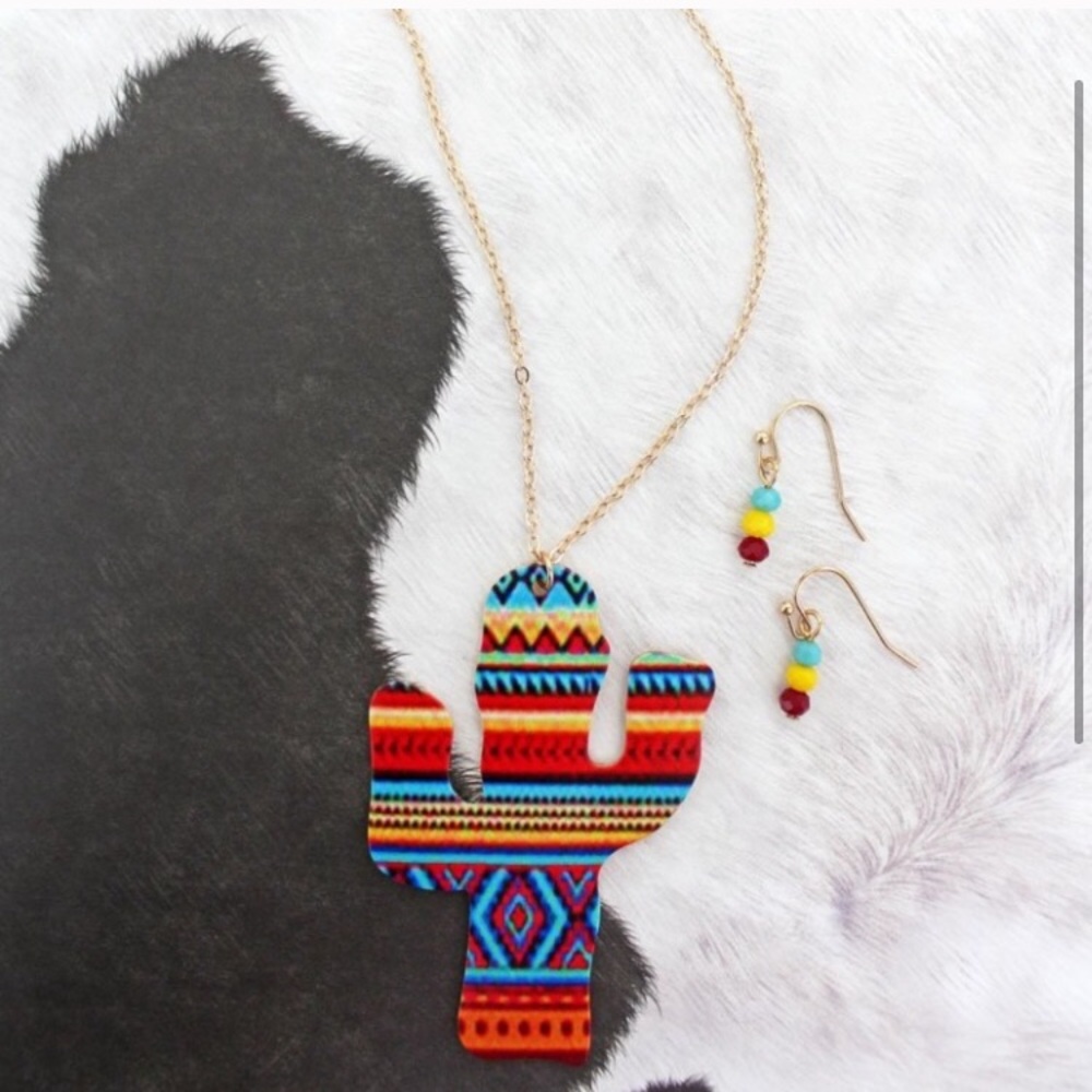 CLOSET CLEAN OUT!  Serape Cactus Necklace and Earring Set NWT